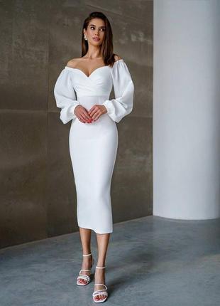 Свадебное белое платье на роспись,загс, венчание, белое вечернее платье, вечернее белое платье, белое платье миди1 фото