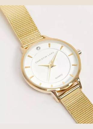 Золотий годинник із сіткою-браслетом christin lars1 фото
