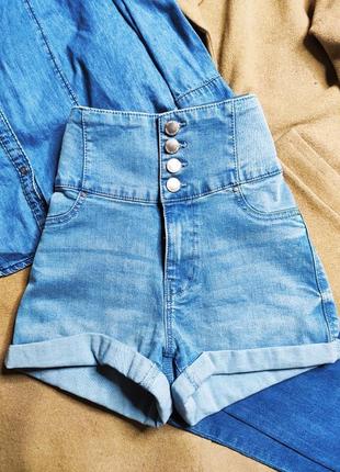 Jennyfer шорты джинсовые голубые синие с высокой талией новые5 фото