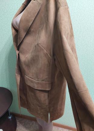 Замшевый пиджак длинный жакет цвета кэмэл h&amp;m большой размер батал8 фото
