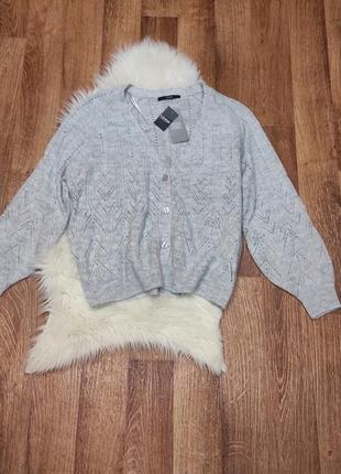Кардиган кофта джемпер объемные рукава с перфорацией оверсайз на пуговицах m/l/xl