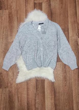 Кардиган кофта джемпер объемные рукава с перфорацией оверсайз на пуговицах m/l/xl