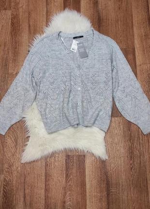 Кардиган кофта джемпер объемные рукава с перфорацией оверсайз на пуговицах m/l/xl