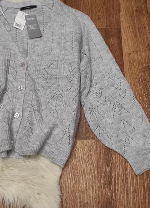 Кардиган кофта джемпер объемные рукава с перфорацией оверсайз на пуговицах m/l/xl