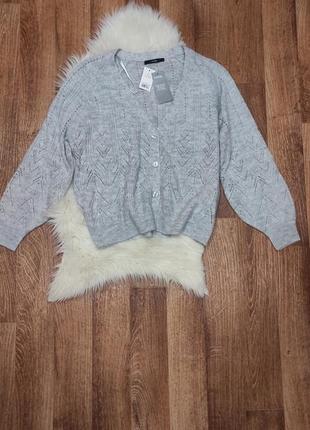 Кардиган кофта джемпер объемные рукава с перфорацией оверсайз на пуговицах m/l/xl
