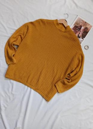 Горчичный удлиненный оверсайз свитер