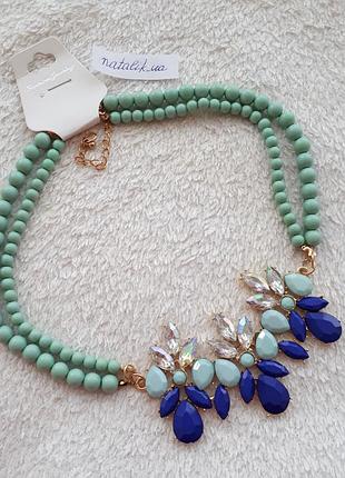 Намисто колье мятний ментоловий золотий яскравий чокер буси кристали подарунок подрузі дівчині
