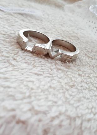 Серебряное кольцо двойное кастет любовь love стильное современное минимализм подарок девушке подруге размер 17 16,5 16