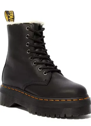 Зимові dr. martens jadon fl 8 люверсів шкіра чорні хутро жіночі чоловічі хутро