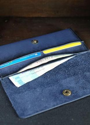 Женский кожаный кошелек батерфляй, натуральная кожа итальянский краст, цвет синий3 фото