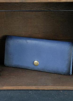 Женский кожаный кошелек батерфляй, натуральная кожа итальянский краст, цвет синий1 фото