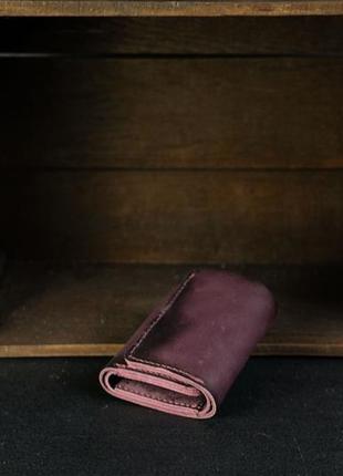 Женский кожаный кошелек тройного сложения, натуральная кожа итальянский краст, цвет бордо2 фото