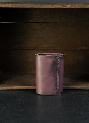 Женский кожаный кошелек тройного сложения, натуральная кожа итальянский краст, цвет бордо