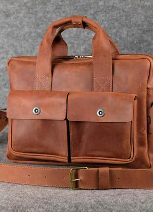 Кожаная мужская сумка бенджамин, натуральная винтажная кожа цвет коричневый, оттенок коньяк