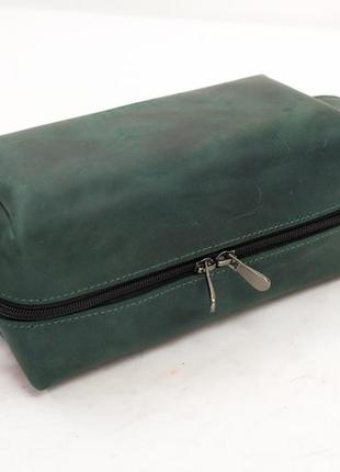 Кожаный несессер "средний", натуральная винтажная кожа. цвет зеленый3 фото