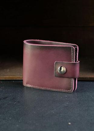 Классическое кожаное портмоне на 6 карт с застежкой, натуральная кожа итальянский краст, цвет бордо
