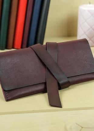 Кожаный кошелек клатч с закруткой, натуральная кожа итальянский краст, цвет бордо