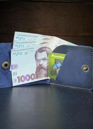 Кожаный кошелек портмоне жорик, натуральная кожа итальянский краст, цвет синий3 фото