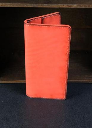 Мужской кожаный кошелек лонг на 4 карты, натуральная кожа итальянский краст, цвет красный