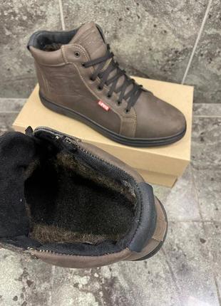 Зимові чоловічі шкіряні коричневі черевики levis 🆕 зимові чоловічі ботинки3 фото