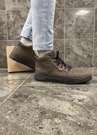 Зимові чоловічі шкіряні коричневі черевики levis 🆕 зимові чоловічі ботинки6 фото