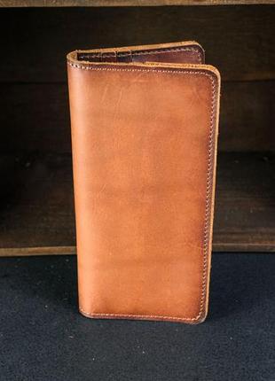 Женский кожаный кошелек клатч лонг на 12 карт, натуральная кожа итальянский краст, цвет коричневый