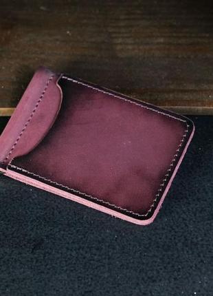 Мужской кожаный зажим для денег, натуральная кожа итальянский краст, цвет бордо2 фото