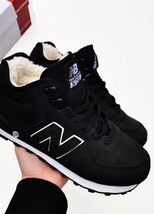 Зимові чоловічі кросівки new balance 574 чорні (хутро)🔥8 фото