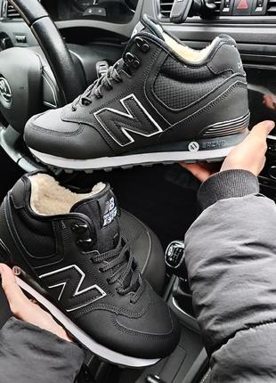 Зимові чоловічі кросівки new balance 574 чорні (хутро)🔥2 фото