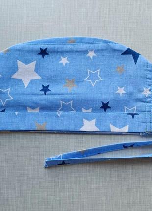 Медицинская голубая  шапочка со звёздами с хлопка1 фото