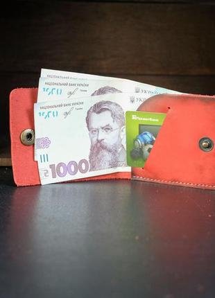 Кожаный кошелек портмоне жорик, натуральная кожа итальянский краст, цвет красный3 фото