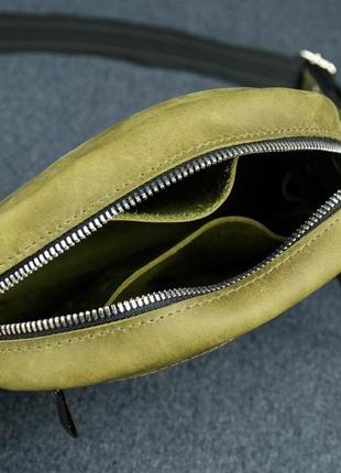 Кожаная мужская сумка джек, натуральная винтажная кожа цвет оливковый6 фото