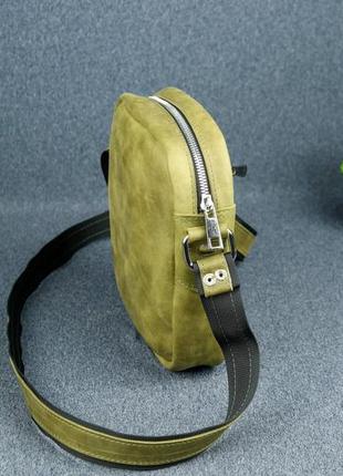 Кожаная мужская сумка джек, натуральная винтажная кожа цвет оливковый4 фото