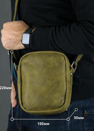 Кожаная мужская сумка джек, натуральная винтажная кожа цвет оливковый7 фото