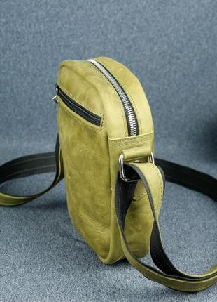 Кожаная мужская сумка джек, натуральная винтажная кожа цвет оливковый3 фото