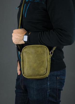 Кожаная мужская сумка джек, натуральная винтажная кожа цвет оливковый1 фото