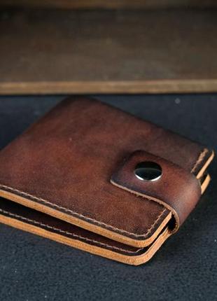 Классическое портмоне с монетницей с застежкой кожа итальянский краст цвет коричневий, оттенок вишня2 фото