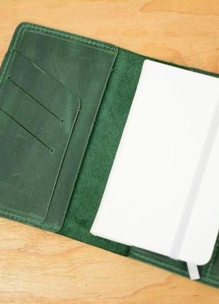 Кожаная обложка для блокнота а6, натуральная винтажная кожа, цвет зеленый2 фото