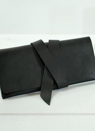 Кожаный кошелек клатч с закруткой, натуральная кожа итальянский краст, цвет черный