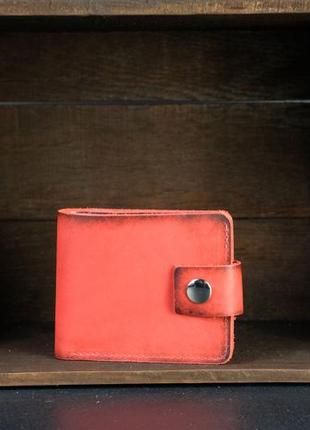 Мужское кожаное портмоне с монетницей с застежкой, натуральная кожа итальянский краст, цвет красный