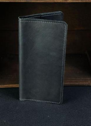 Мужской кожаный кошелек лонг на 4 карты, натуральная кожа итальянский краст, цвет черный