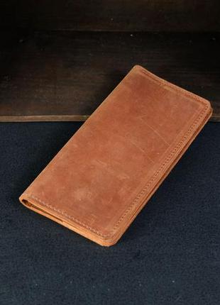 Мужской кожаный кошелек лонг на 4 карты, натуральная винтажная кожа, цвет коричневый, оттенок коньяк2 фото