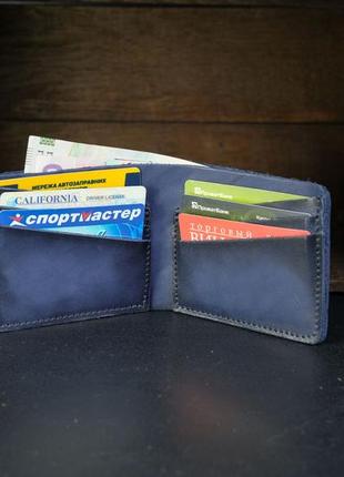 Мужское кожаное портмоне на 6 карт, натуральная кожа итальянский краст, цвет синий2 фото