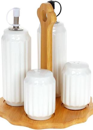 Набір для спецій nouvelle home naturel 4 предмети: олія/уксус, сіль/перець на підставці1 фото