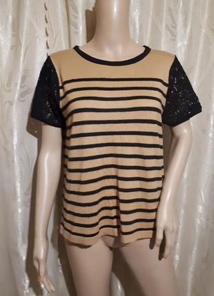 Футболка с гипюровыми рукавчиками в полоску кофта m&s