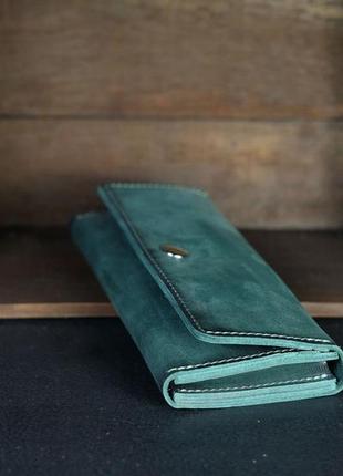 Кожаный кошелек на 12 карт, натуральная кожа итальянский краст, цвет зеленый2 фото