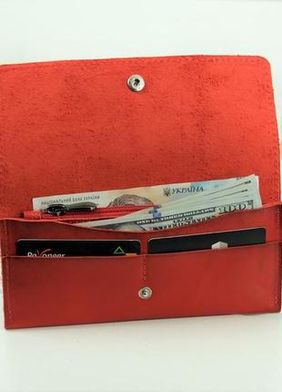 Женский кожаный кошелек флай, натуральная кожа итальянский краст, цвет красный3 фото