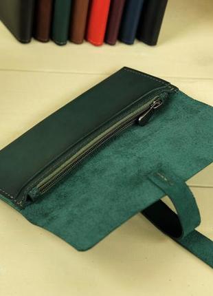 Кожаный кошелек клатч с закруткой, натуральная кожа итальянский краст, цвет зеленый2 фото