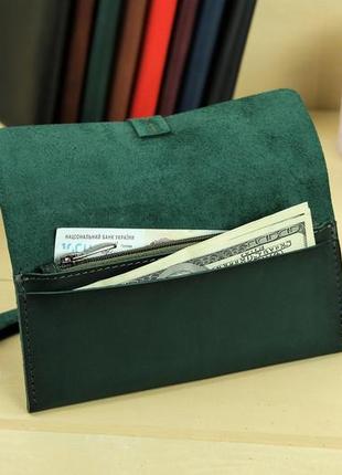 Кожаный кошелек клатч с закруткой, натуральная кожа итальянский краст, цвет зеленый3 фото