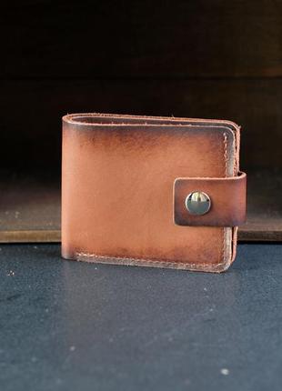 Классическое кожаное портмоне на 6 карт с застежкой, натуральная кожа итальянский краст, цвет коричневый